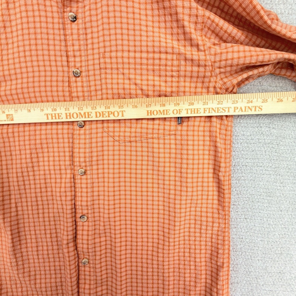 Simms Fishing Shirt Mens Large Orange Plaid Seersucker Long Sleeve Nylon Outdoor - Picture 9 of 10